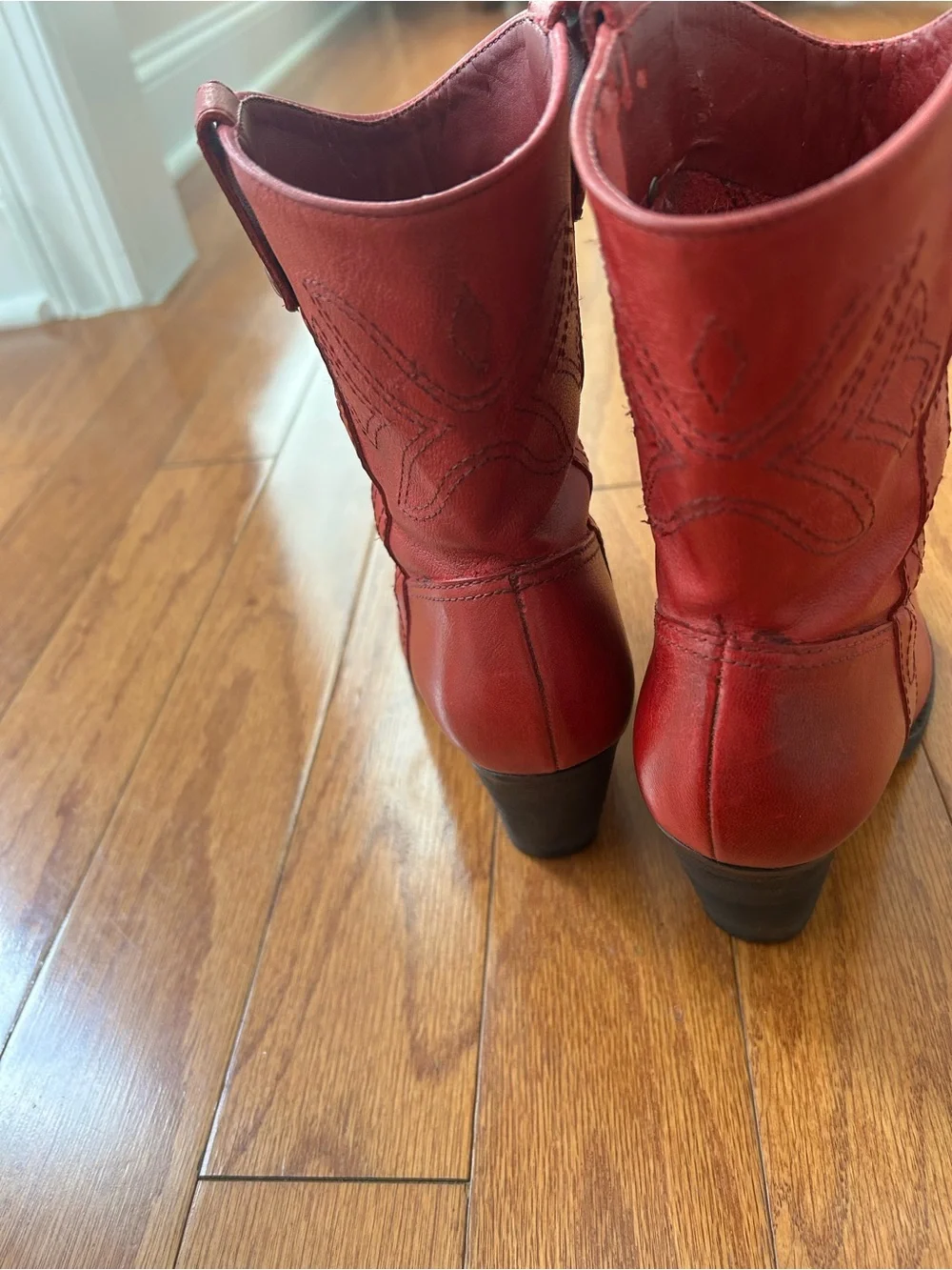 Red Women's Leather Cowboy Boots ankle boots. Leather uppers, man made lining.